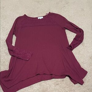 Symmetry Maroon Long Sleeve Top with Lace Detail